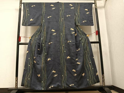 平和屋着物●上質な小紋　櫛　簪　花　金彩　正絹　逸品　AABK9995ph