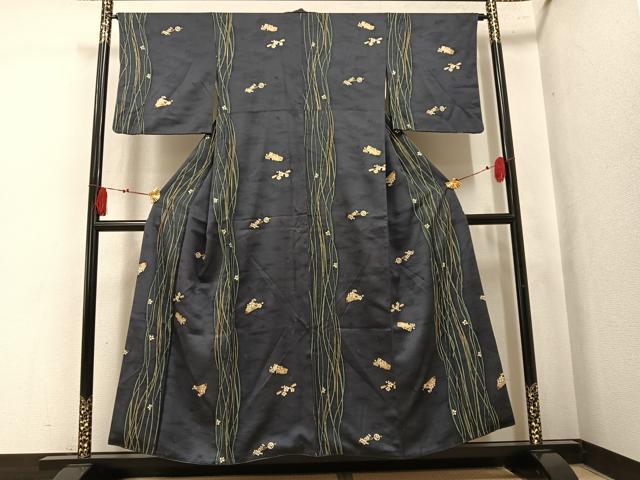 平和屋着物●上質な小紋　櫛　簪　花　金彩　正絹　逸品　AABK9995ph