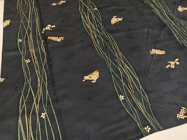 平和屋着物●上質な小紋　櫛　簪　花　金彩　正絹　逸品　AABK9995ph