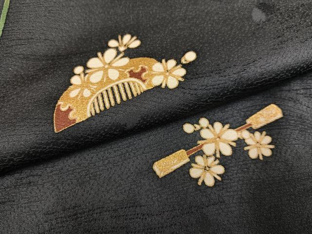 平和屋着物●上質な小紋　櫛　簪　花　金彩　正絹　逸品　AABK9995ph