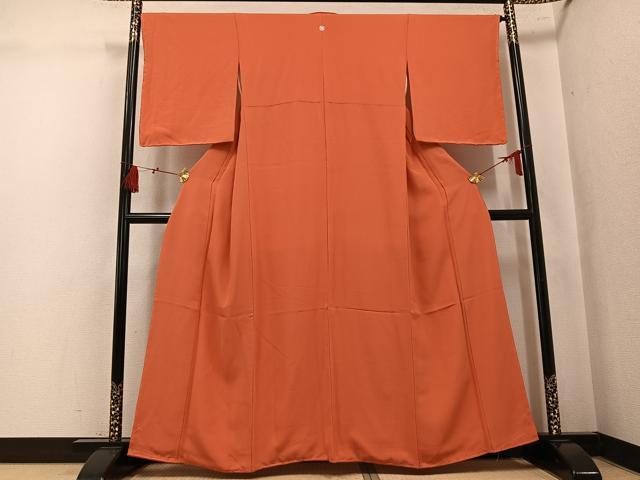 平和屋着物●上質な色無地　鉛丹色　正絹　逸品　未使用　AABK9999ph