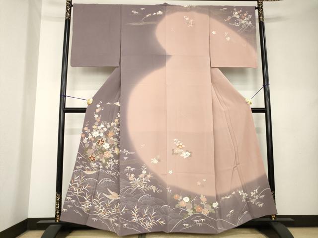 平和屋着物●訪問着　駒刺繍　立波花文　暈し染め　金彩　正絹　逸品　AABL0002ck