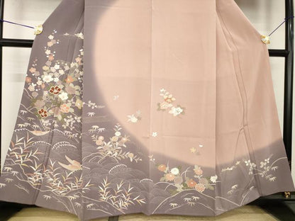 平和屋着物●訪問着　駒刺繍　立波花文　暈し染め　金彩　正絹　逸品　AABL0002ck