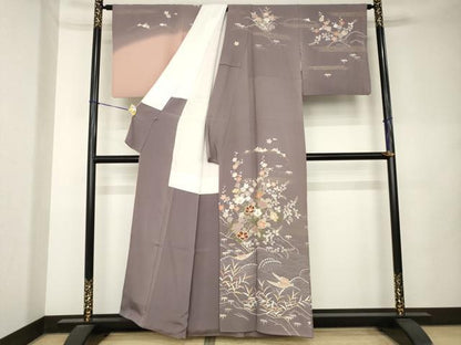 平和屋着物●訪問着　駒刺繍　立波花文　暈し染め　金彩　正絹　逸品　AABL0002ck
