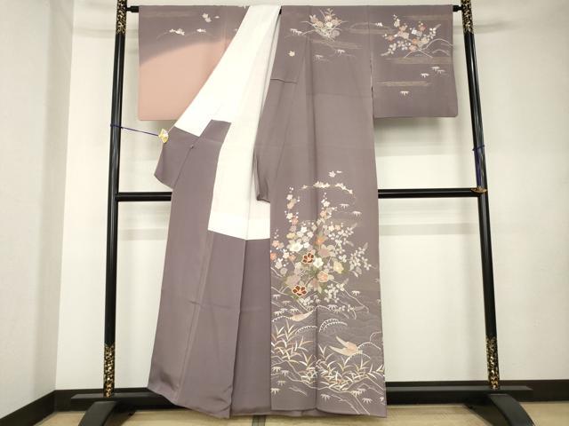 平和屋着物●訪問着　駒刺繍　立波花文　暈し染め　金彩　正絹　逸品　AABL0002ck