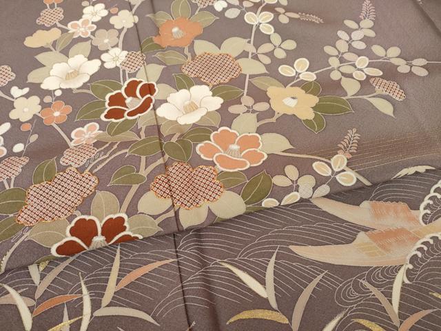 平和屋着物●訪問着　駒刺繍　立波花文　暈し染め　金彩　正絹　逸品　AABL0002ck