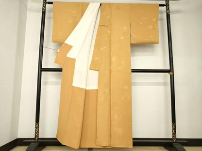 平和屋着物●上質な色無地　草花地紋　柑子色　正絹　逸品　AABL0006ck