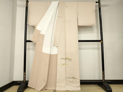 平和屋着物●訪問着　駒刺繍　花文箱文　正絹　逸品　AABL0007ck
