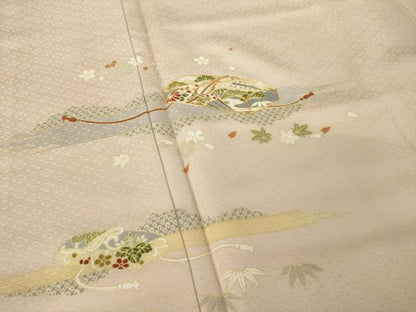 平和屋着物●訪問着　駒刺繍　花文箱文　正絹　逸品　AABL0007ck