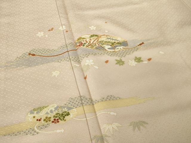 平和屋着物●訪問着　駒刺繍　花文箱文　正絹　逸品　AABL0007ck