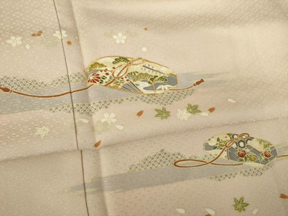 平和屋着物●訪問着　駒刺繍　花文箱文　正絹　逸品　AABL0007ck