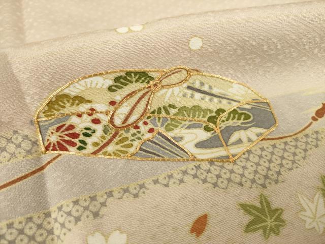 平和屋着物●訪問着　駒刺繍　花文箱文　正絹　逸品　AABL0007ck