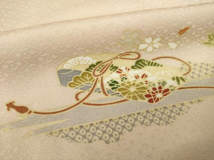 平和屋着物●訪問着　駒刺繍　花文箱文　正絹　逸品　AABL0007ck