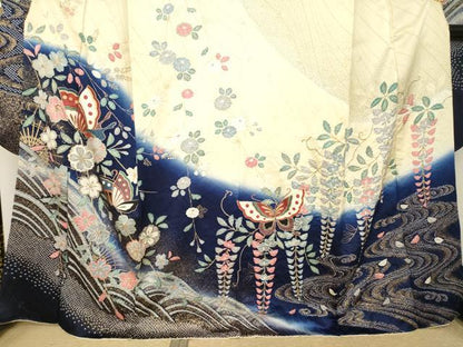 平和屋着物●豪華振袖　絞り　花蝶文　暈し染め　金彩　正絹　逸品　AABL0009ck
