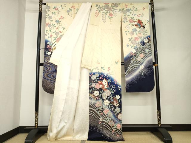 平和屋着物●豪華振袖　絞り　花蝶文　暈し染め　金彩　正絹　逸品　AABL0009ck