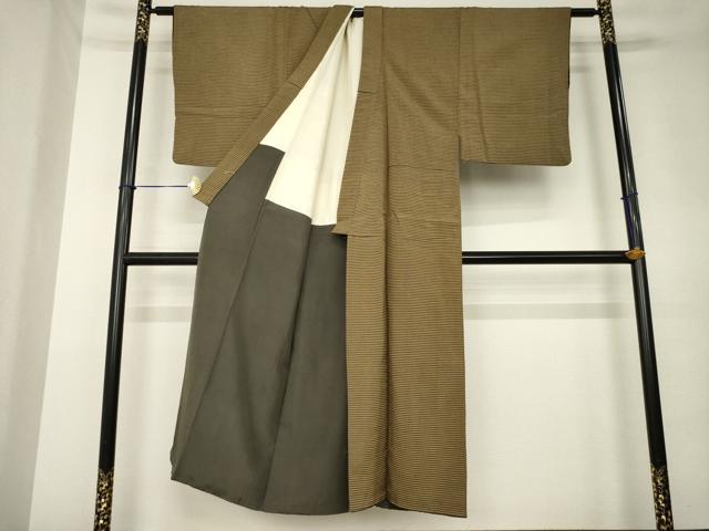 平和屋着物●男性　お召　縞　正絹　逸品　AABL0012ck