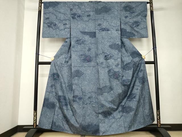 平和屋着物●本場染大島紬　総刺繍　中国三大刺繍　汕頭刺繍　スワトウ刺繍　地紙花文　正絹　逸品　AABL0013ck