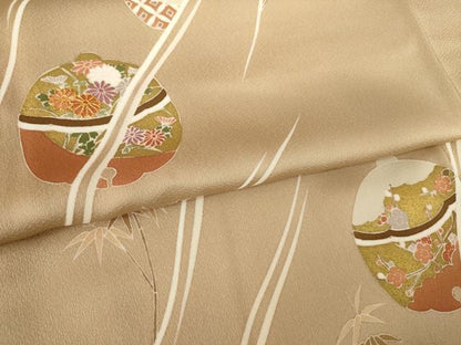 平和屋着物●訪問着　友禅　駒刺繍　鈴　正絹　逸品　AABL0014ck