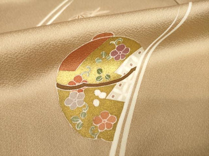 平和屋着物●訪問着　友禅　駒刺繍　鈴　正絹　逸品　AABL0014ck