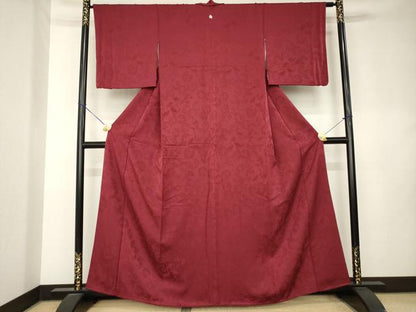 平和屋着物●上質な色無地　花地紋　葡萄茶色　正絹　逸品　AABL0015ck