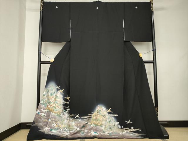 平和屋着物●豪華黒留袖　螺鈿　飛鶴松文　やまと誂製　ロング丈　正絹　逸品　AABL0016ck