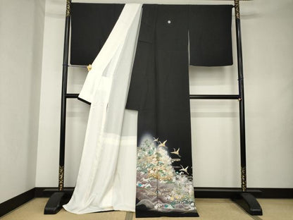 平和屋着物●豪華黒留袖　螺鈿　飛鶴松文　やまと誂製　ロング丈　正絹　逸品　AABL0016ck