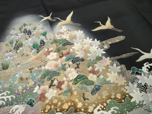 平和屋着物●豪華黒留袖　螺鈿　飛鶴松文　やまと誂製　ロング丈　正絹　逸品　AABL0016ck