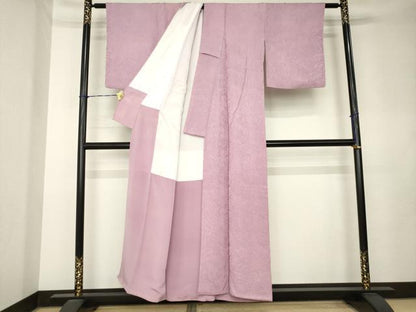 平和屋着物●上質な色無地　流水地紋　梅鼠色　正絹　逸品　AABL0017ck