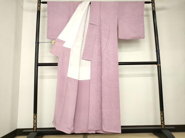 平和屋着物●上質な色無地　流水地紋　梅鼠色　正絹　逸品　AABL0017ck