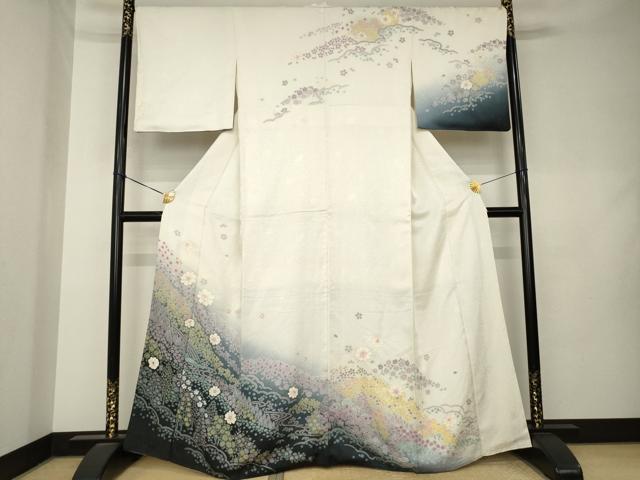 平和屋着物●訪問着　絞り　舞花文　暈し染め　金彩　金通し地　正絹　逸品　AABL0018ck