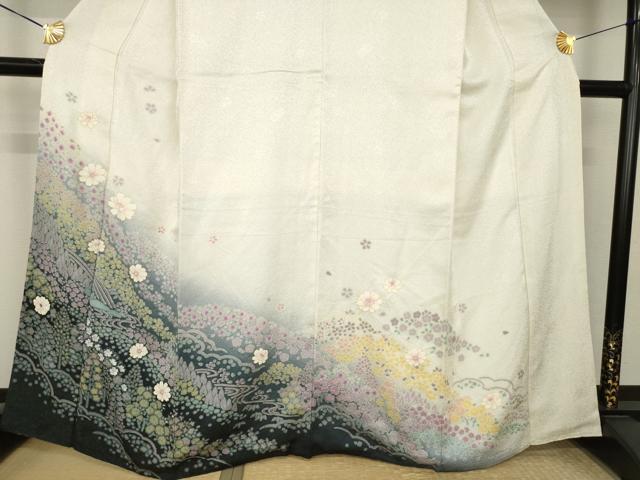 平和屋着物●訪問着　絞り　舞花文　暈し染め　金彩　金通し地　正絹　逸品　AABL0018ck