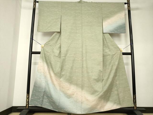 平和屋着物●訪問着　紬地　霞文　暈し染め　正絹　逸品　AABL0020ck
