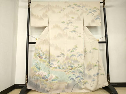 平和屋着物●名門・上野家　四代目 上野真(二代目 上野為二)　訪問着　友禅　風景文　正絹　逸品　AABL0026ck