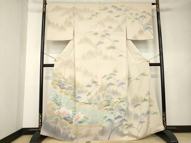 平和屋着物●名門・上野家　四代目 上野真(二代目 上野為二)　訪問着　友禅　風景文　正絹　逸品　AABL0026ck