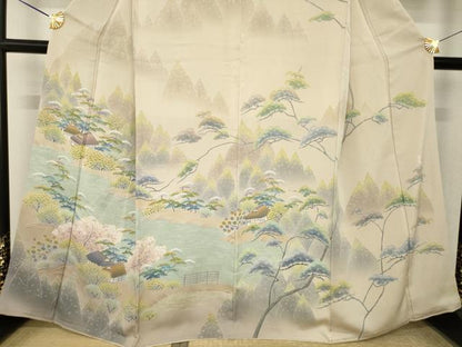 平和屋着物●名門・上野家　四代目 上野真(二代目 上野為二)　訪問着　友禅　風景文　正絹　逸品　AABL0026ck