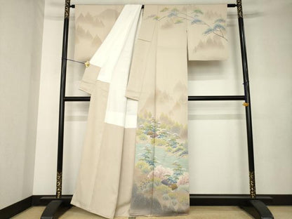 平和屋着物●名門・上野家　四代目 上野真(二代目 上野為二)　訪問着　友禅　風景文　正絹　逸品　AABL0026ck