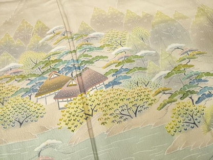 平和屋着物●名門・上野家　四代目 上野真(二代目 上野為二)　訪問着　友禅　風景文　正絹　逸品　AABL0026ck