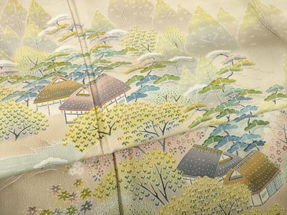 平和屋着物●名門・上野家　四代目 上野真(二代目 上野為二)　訪問着　友禅　風景文　正絹　逸品　AABL0026ck