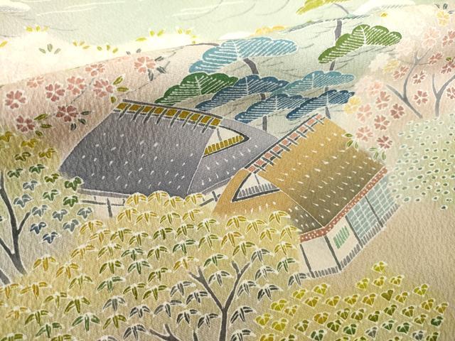 平和屋着物●名門・上野家　四代目 上野真(二代目 上野為二)　訪問着　友禅　風景文　正絹　逸品　AABL0026ck 平和屋着物○名門・上野家 四代目 上野真(二代目 上野為二)