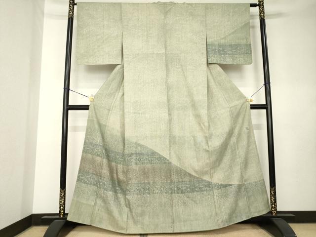 平和屋着物●訪問着　作家物　紬地　幾何学文様　正絹　逸品　AABL0028ck