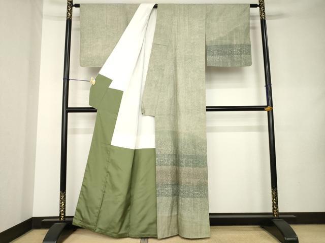 平和屋着物●訪問着　作家物　紬地　幾何学文様　正絹　逸品　AABL0028ck