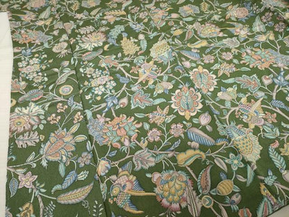 平和屋着物●上質な小紋　更紗花鳥文　鬼しぼ縮緬　ロング丈　正絹　逸品　未使用　AABL0030ck