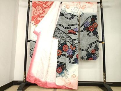 平和屋着物●豪華振袖　総絞り　流水花文　暈し染め　正絹　逸品　AABL0033ck