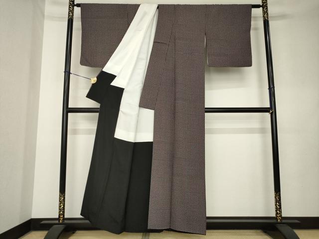 平和屋着物●上質な小紋　小花文　黒地　正絹　逸品　AABL0035ck