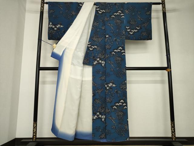 平和屋着物●浦野理一　型染　小紋　花鳥文　正絹　逸品　AABL0036ck