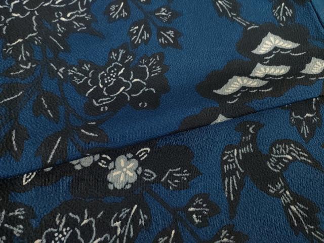平和屋着物●浦野理一　型染　小紋　花鳥文　正絹　逸品　AABL0036ck