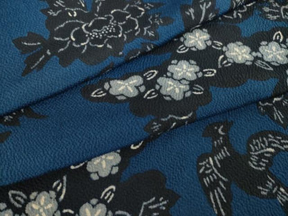 平和屋着物●浦野理一　型染　小紋　花鳥文　正絹　逸品　AABL0036ck