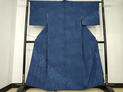 平和屋着物●藍染作家　喜多野良造　訪問着　型染め　切嵌文　正絹　逸品　AABL0037ck