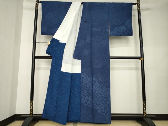 平和屋着物●藍染作家　喜多野良造　訪問着　型染め　切嵌文　正絹　逸品　AABL0037ck