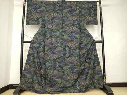 平和屋着物●都喜ヱ門　本場大島紬　9マルキ　人物風景文　藤絹織物謹製　正絹　逸品　AABL0038ck